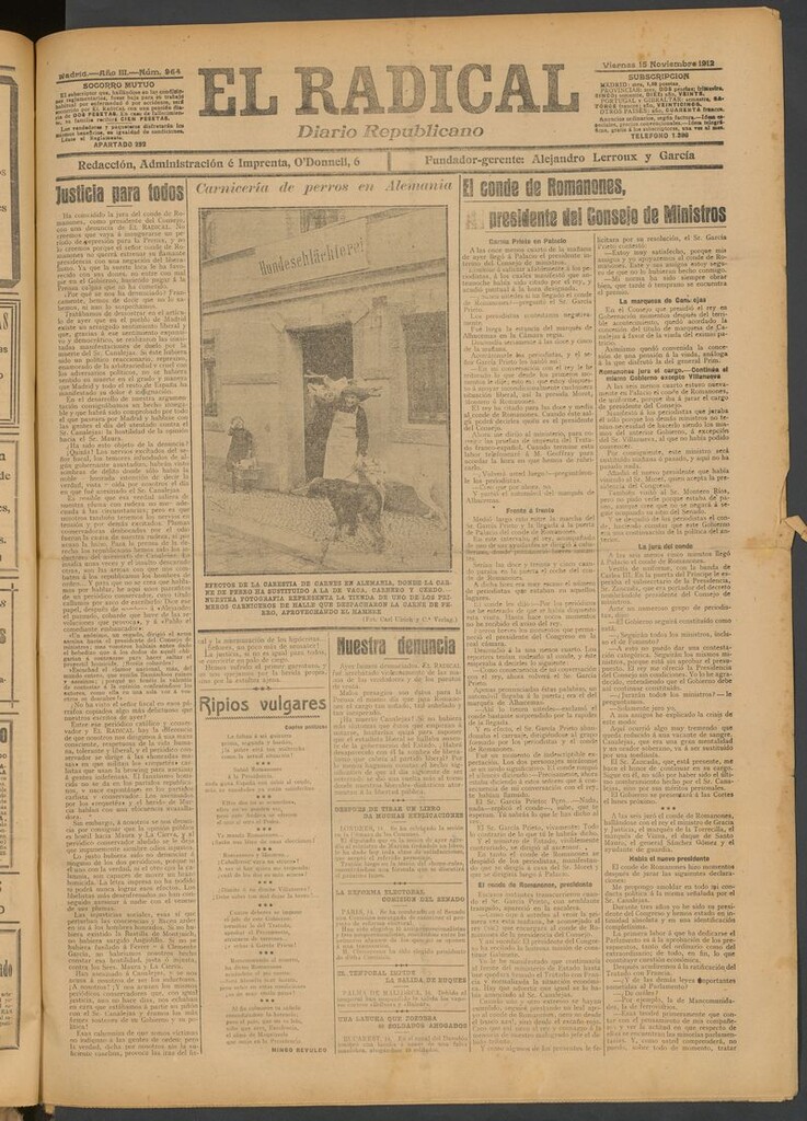 Miniatura de El Radical: diario republicano del 15 de noviembre de 1912