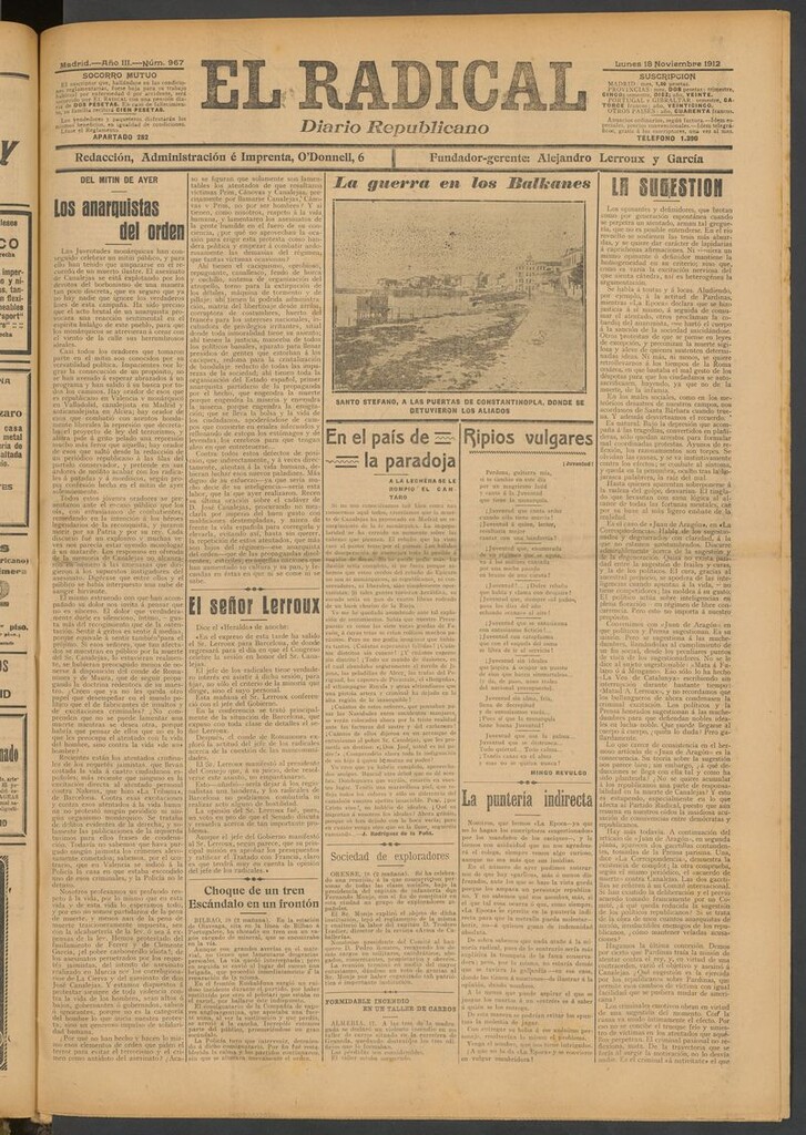 Miniatura de El Radical: diario republicano del 18 de noviembre de 1912
