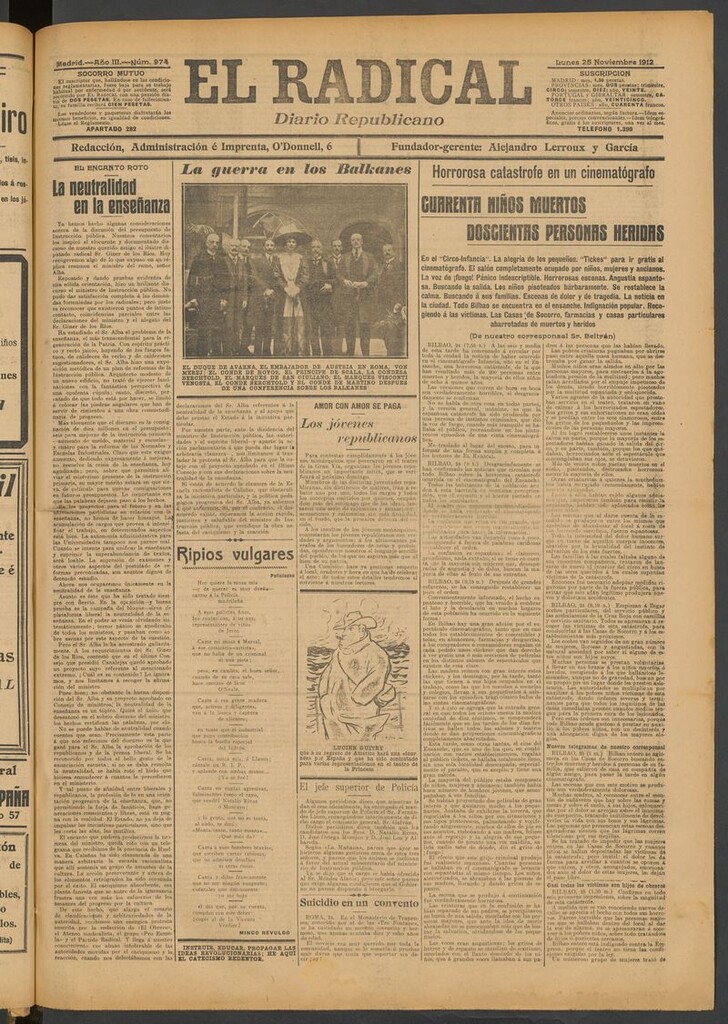 Miniatura de El Radical: diario republicano del 25 de noviembre de 1912