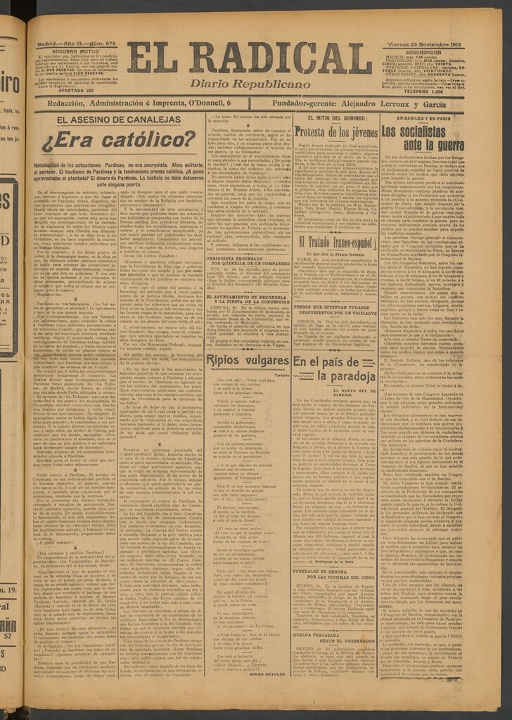 Miniatura de El Radical: diario republicano del 29 de noviembre de 1912