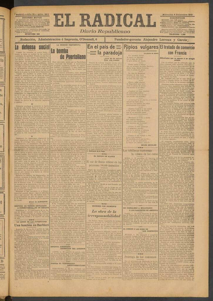 Miniatura de El Radical: diario republicano del 4 de diciembre de 1912
