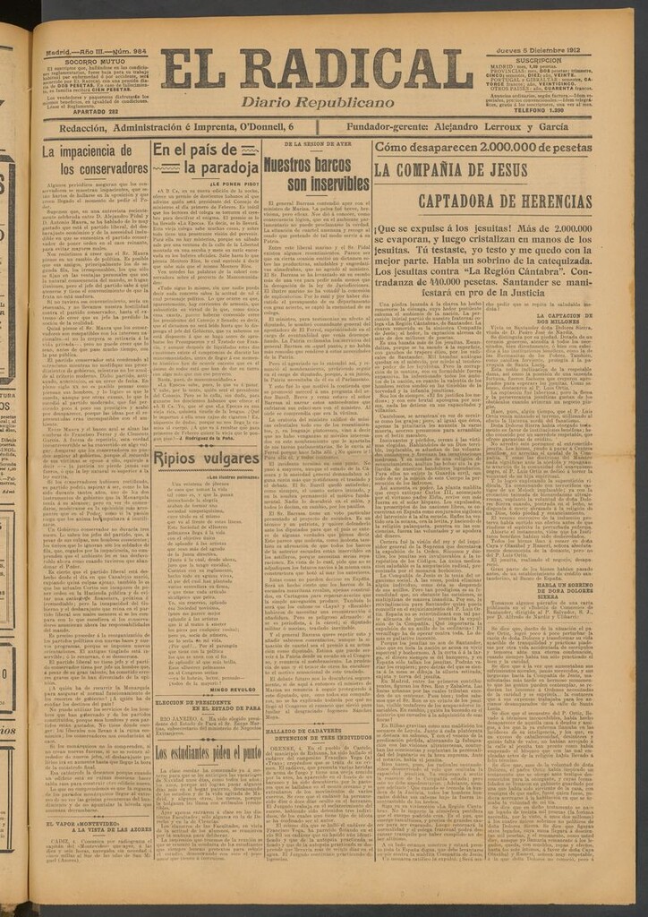 Miniatura de El Radical: diario republicano del 5 de diciembre de 1912