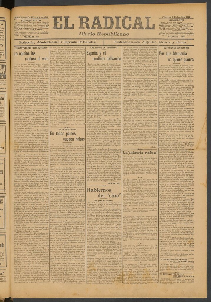 Miniatura de El Radical: diario republicano del 6 de diciembre de 1912