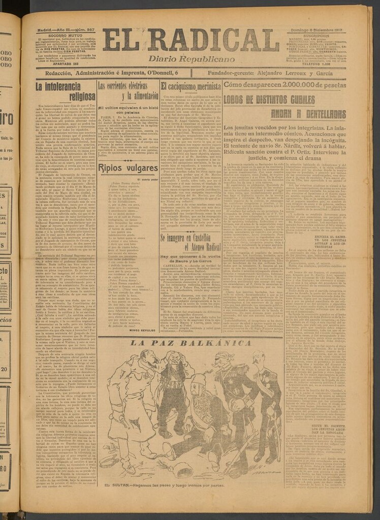 Miniatura de El Radical: diario republicano del 8 de diciembre de 1912