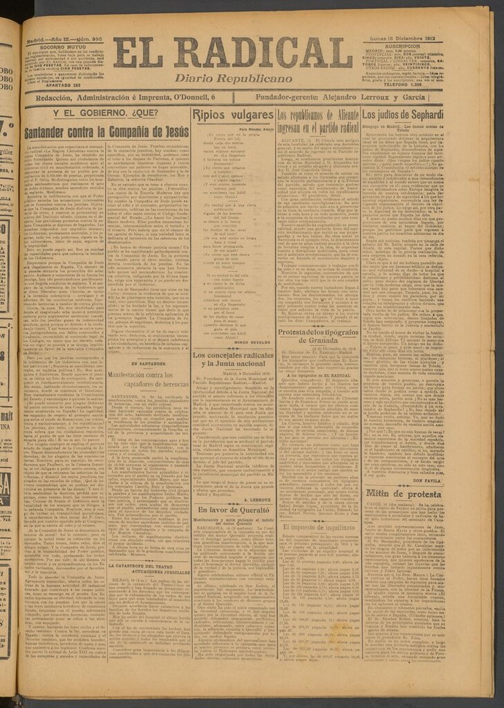 Miniatura de El Radical: diario republicano del 16 de diciembre de 1912