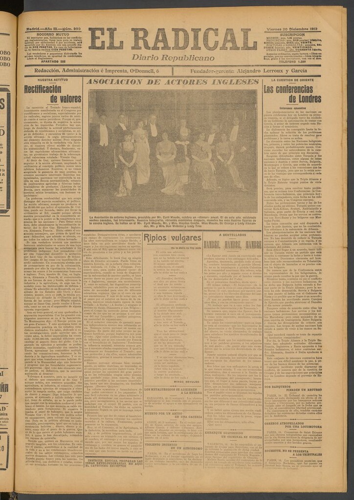 Miniatura de El Radical: diario republicano del 20 de diciembre de 1912