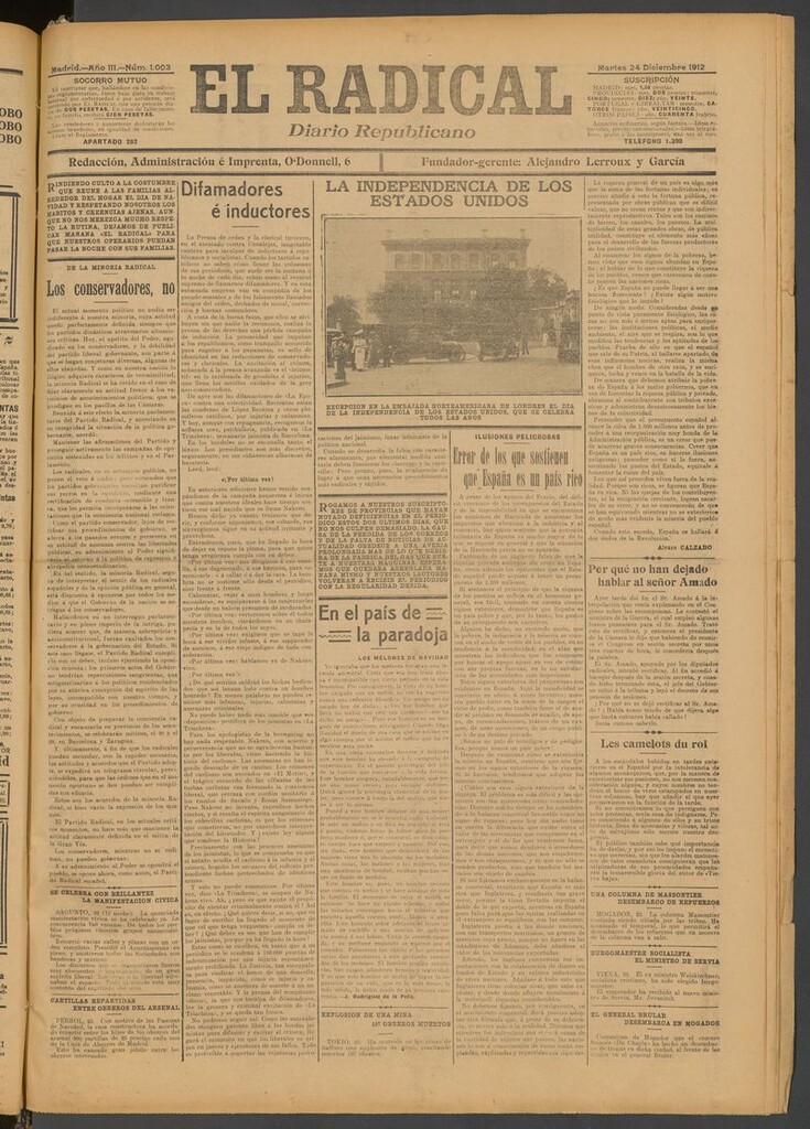 Miniatura de El Radical: diario republicano del 24 de diciembre de 1912