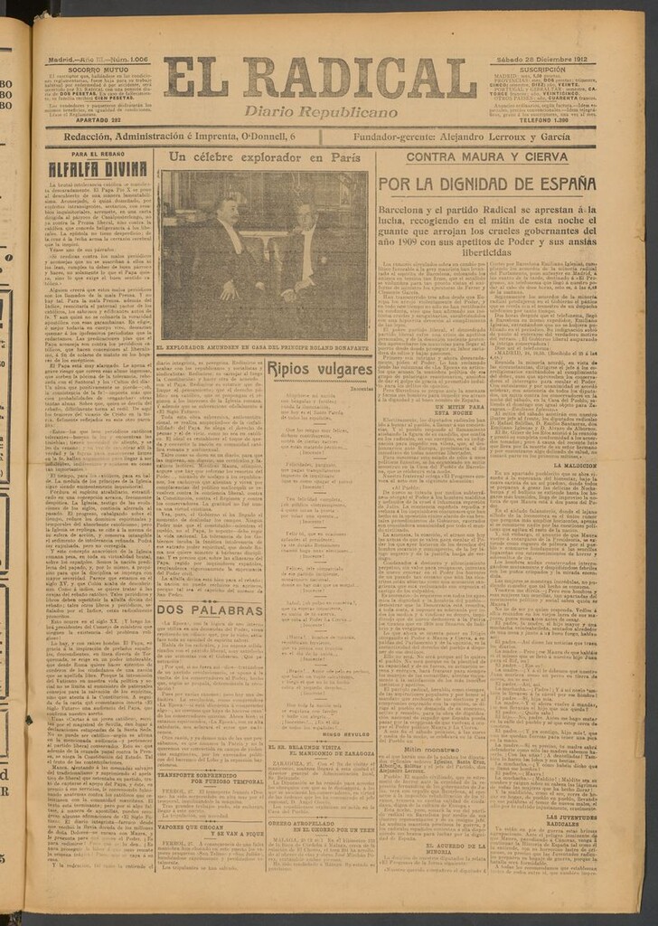 Miniatura de El Radical: diario republicano del 28 de diciembre de 1912