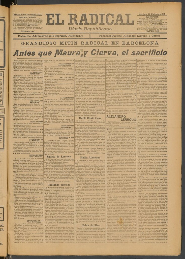 Miniatura de El Radical: diario republicano del 29 de diciembre de 1912