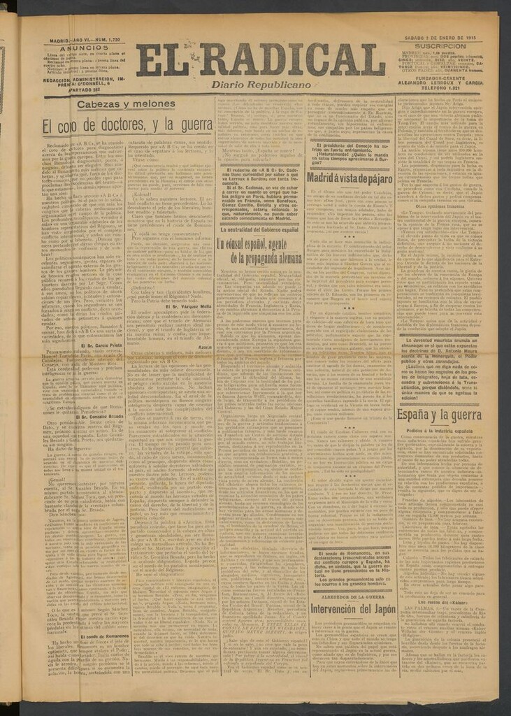 Miniatura de El Radical: diario republicano del 2 de enero de 1915