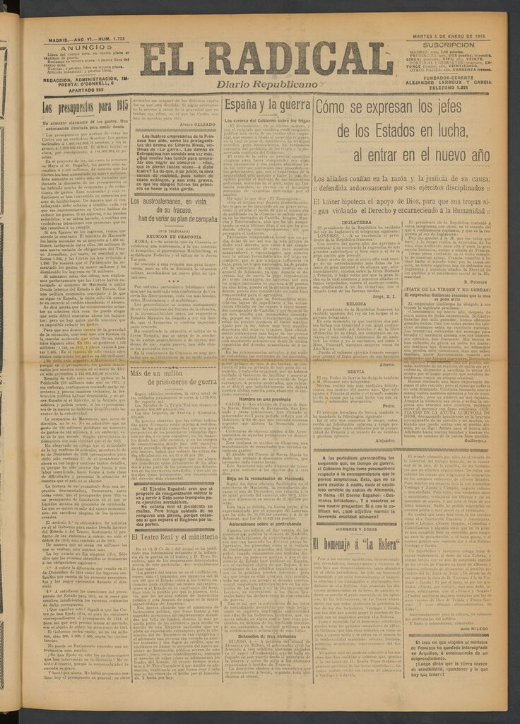 Miniatura de El Radical: diario republicano del 5 de enero de 1915