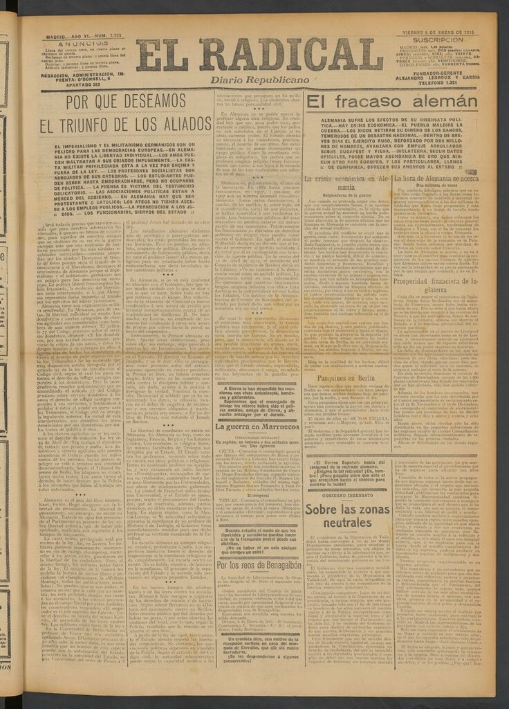 Miniatura de El Radical: diario republicano del 8 de enero de 1915