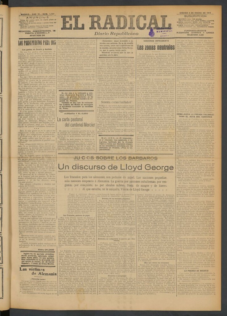 Miniatura de El Radical: diario republicano del 9 de enero de 1915