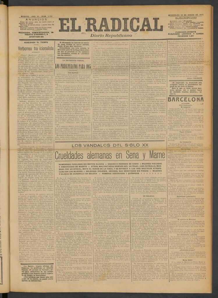 Miniatura de El Radical: diario republicano del 13 de enero de 1915