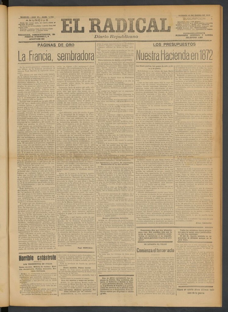 Miniatura de El Radical: diario republicano del 15 de enero de 1915