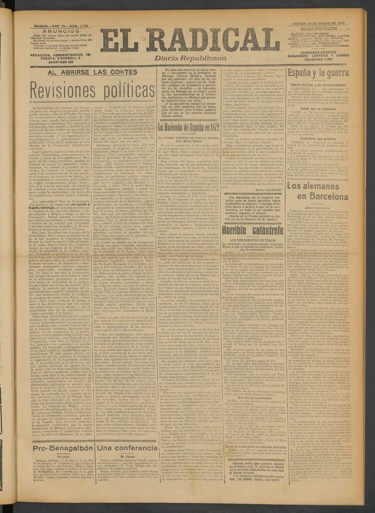 Miniatura de El Radical: diario republicano del 16 de enero de 1915