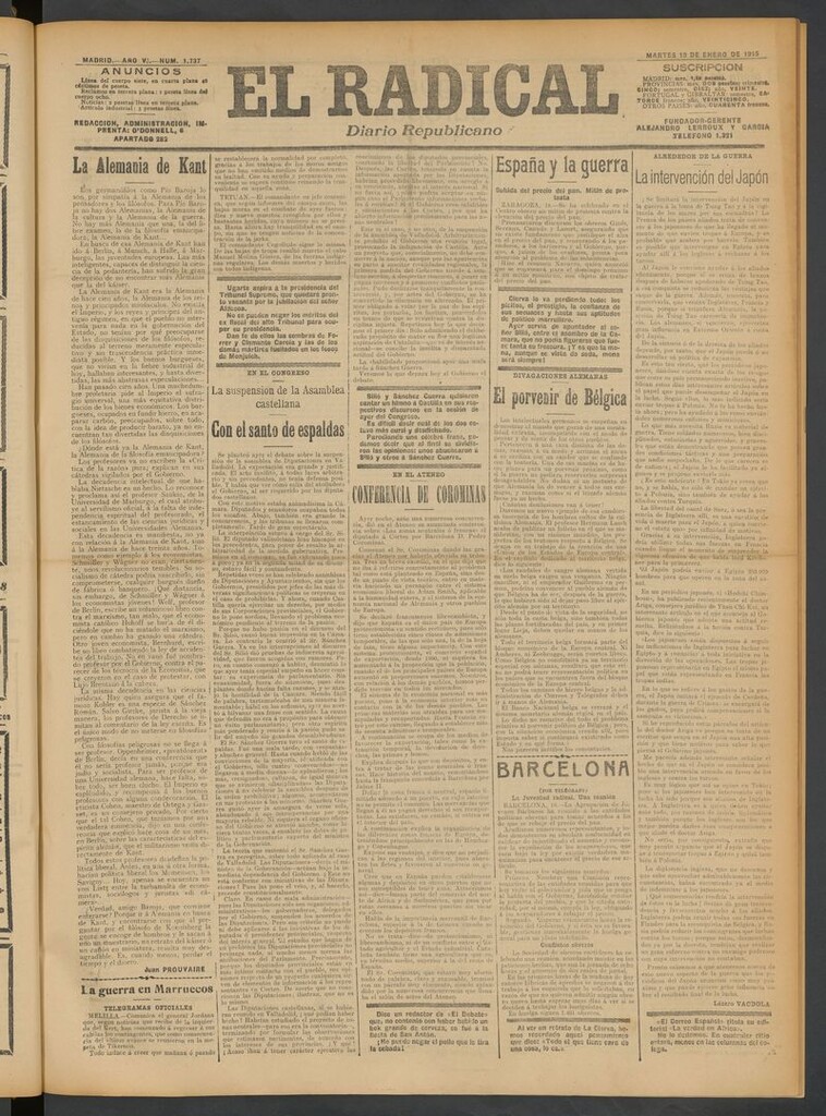 Miniatura de El Radical: diario republicano del 19 de enero de 1915