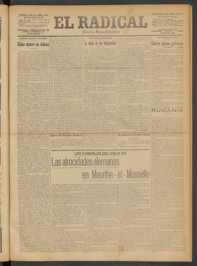 Miniatura de El Radical: diario republicano del 20 de enero de 1915