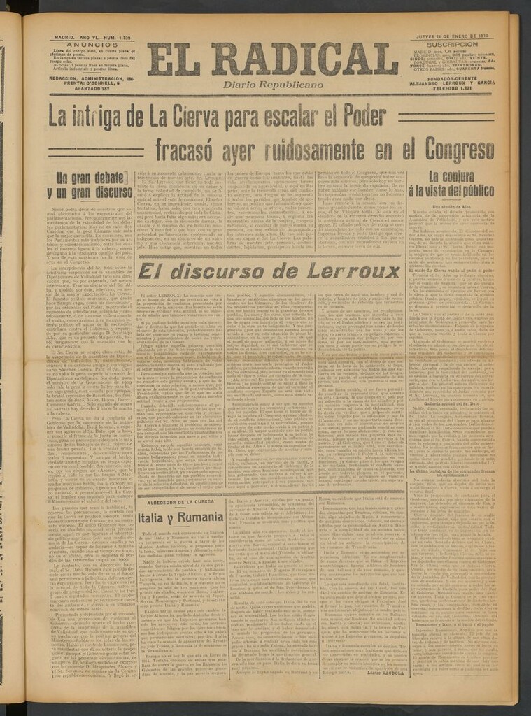 Miniatura de El Radical: diario republicano del 21 de enero de 1915