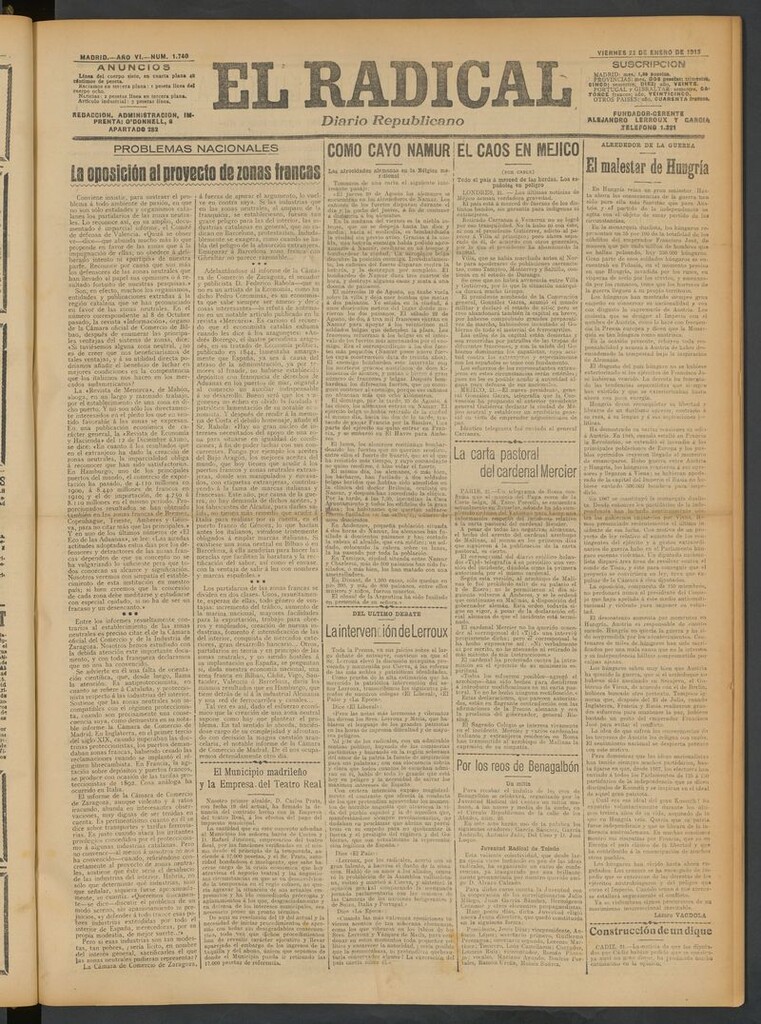 Miniatura de El Radical: diario republicano del 22 de enero de 1915