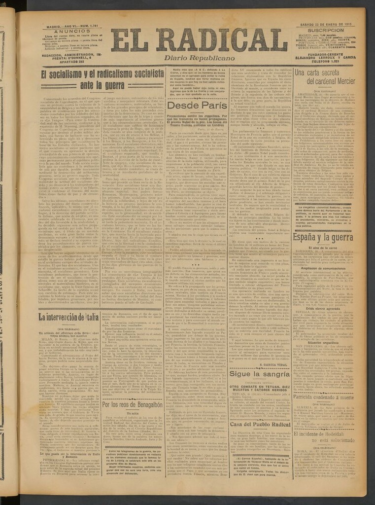 Miniatura de El Radical: diario republicano del 23 de enero de 1915