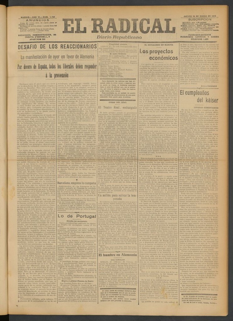 Miniatura de El Radical: diario republicano del 28 de enero de 1915