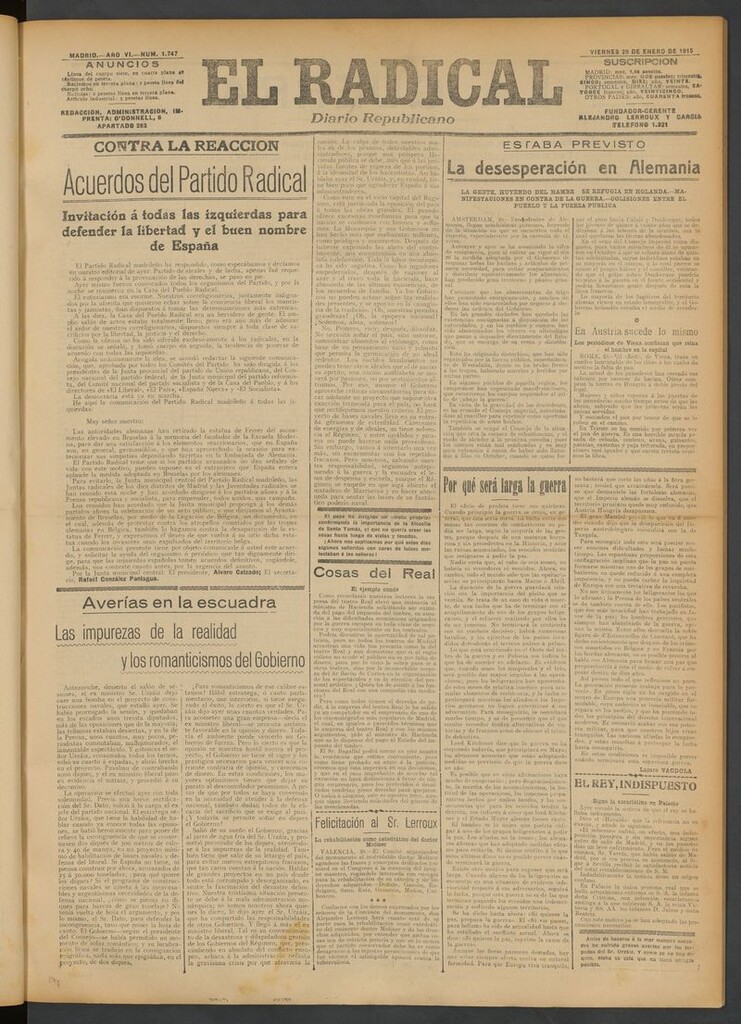 Miniatura de El Radical: diario republicano del 29 de enero de 1915