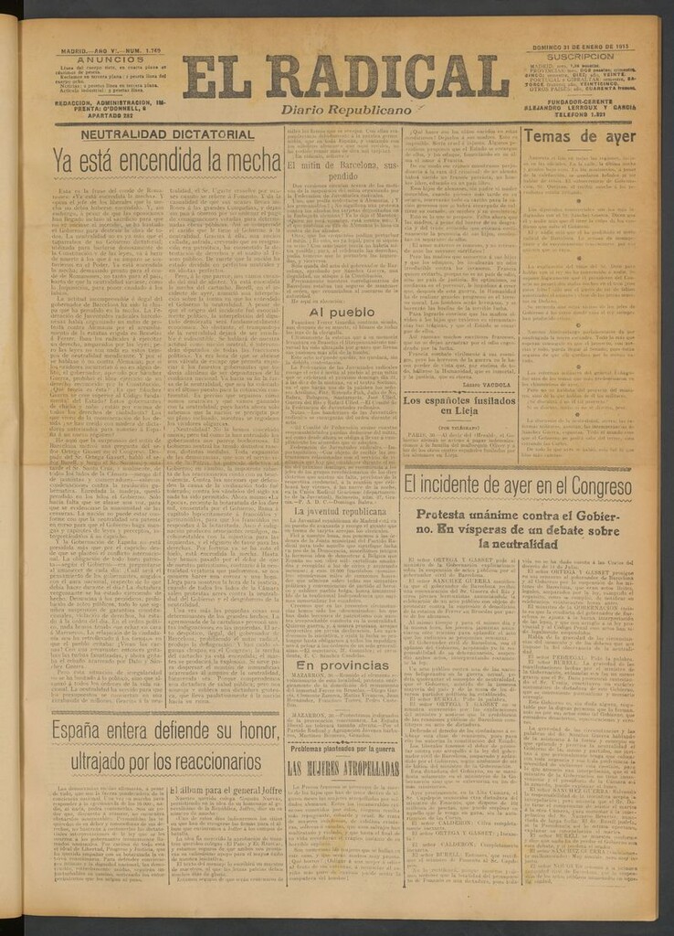Miniatura de El Radical: diario republicano del 31 de enero de 1915