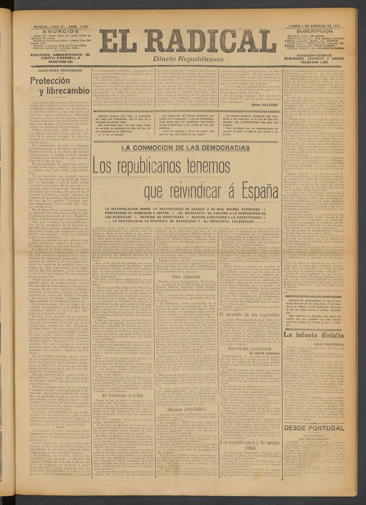 Miniatura de El Radical: diario republicano del 1 de febrero de 1915