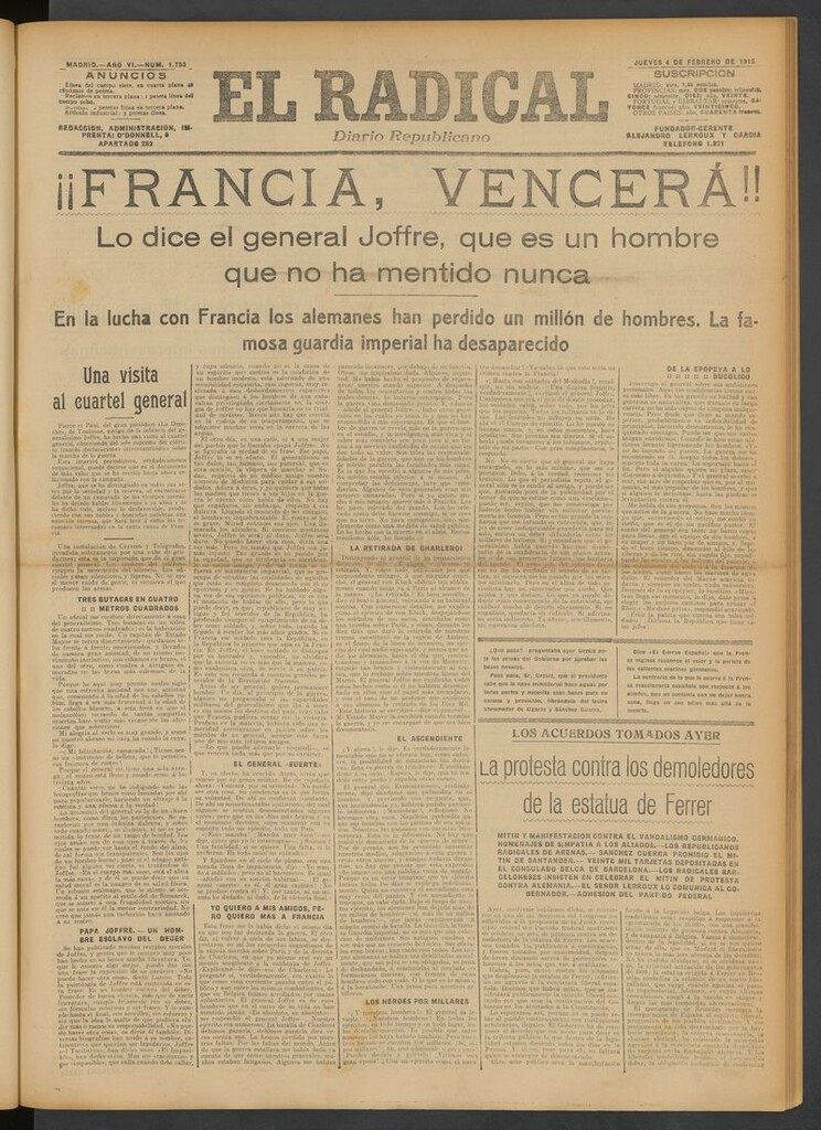 Miniatura de El Radical: diario republicano del 4 de febrero de 1915