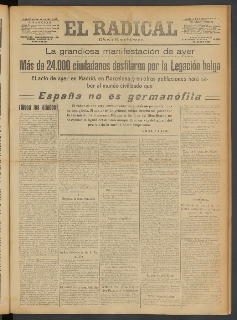 Miniatura de El Radical: diario republicano del 8 de febrero de 1915