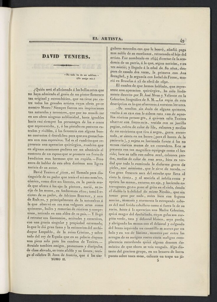 Miniatura de El artista: periódico semanal de artes, literatura, historia de 1835, tomo II, nº 5