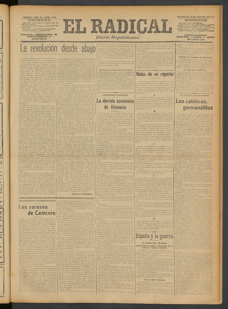 Miniatura de El Radical: diario republicano del 10 de febrero de 1915