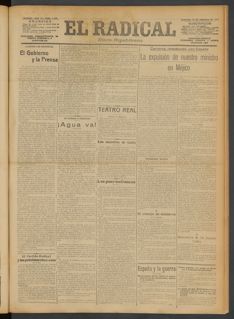 Miniatura de El Radical: diario republicano del 14 de febrero de 1915