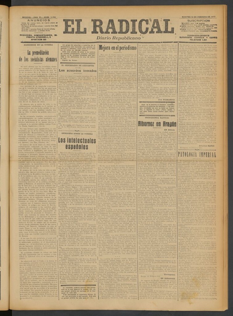 Miniatura de El Radical: diario republicano del 16 de febrero de 1915