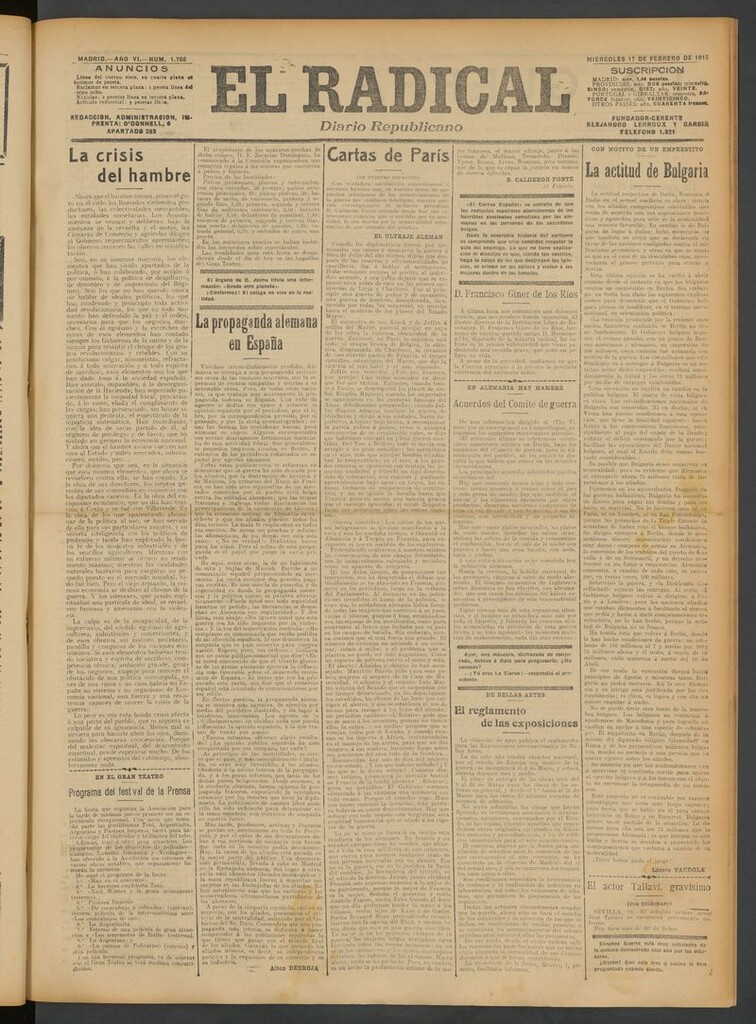 Miniatura de El Radical: diario republicano del 17 de febrero de 1915