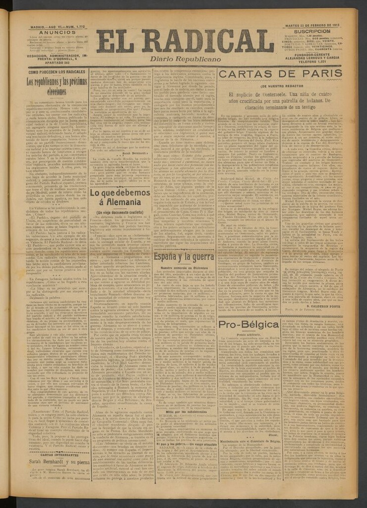 Miniatura de El Radical: diario republicano del 23 de febrero de 1915