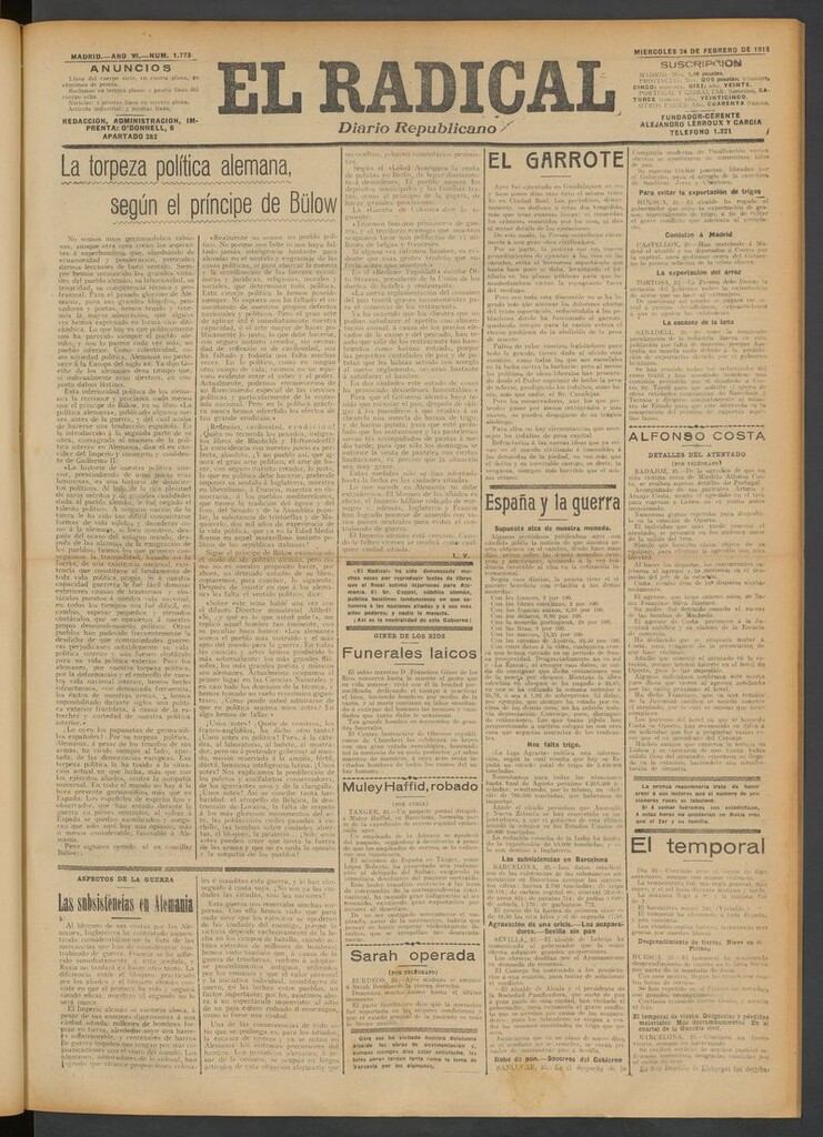 Miniatura de El Radical: diario republicano del 24 de febrero de 1915