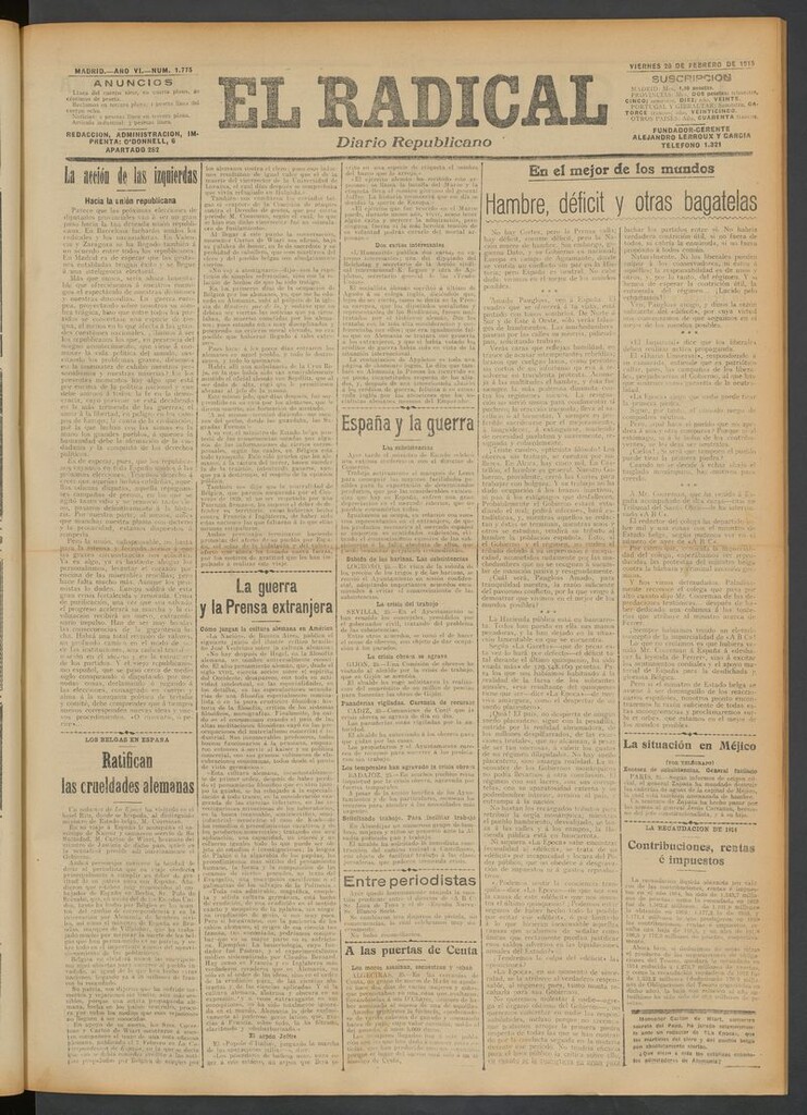Miniatura de El Radical: diario republicano del 26 de febrero de 1915