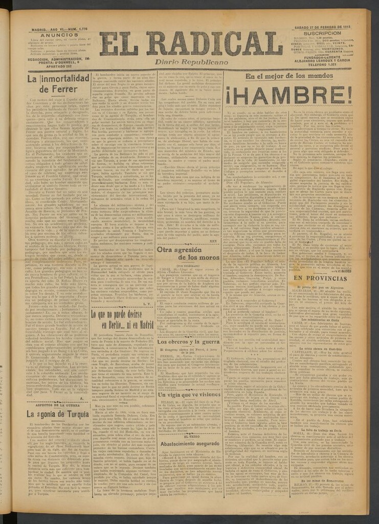 Miniatura de El Radical: diario republicano del 27 de febrero de 1915