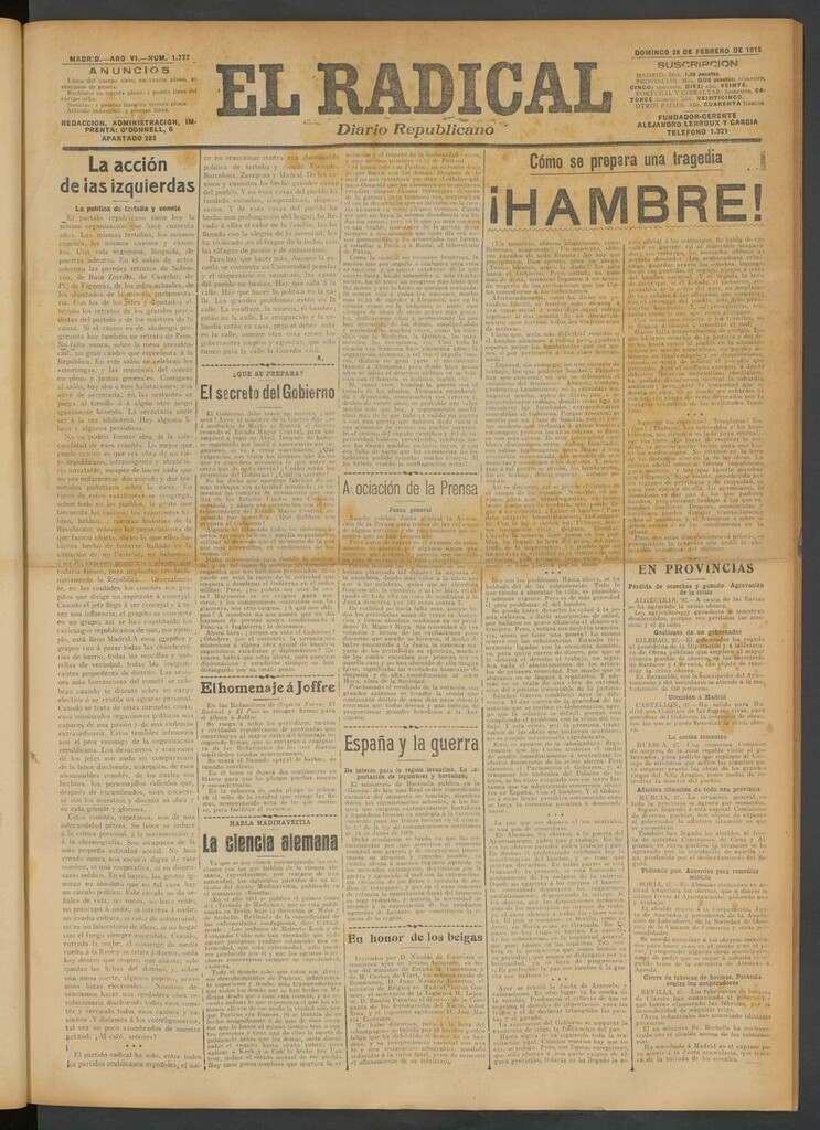 Miniatura de El Radical: diario republicano del 28 de febrero de 1915