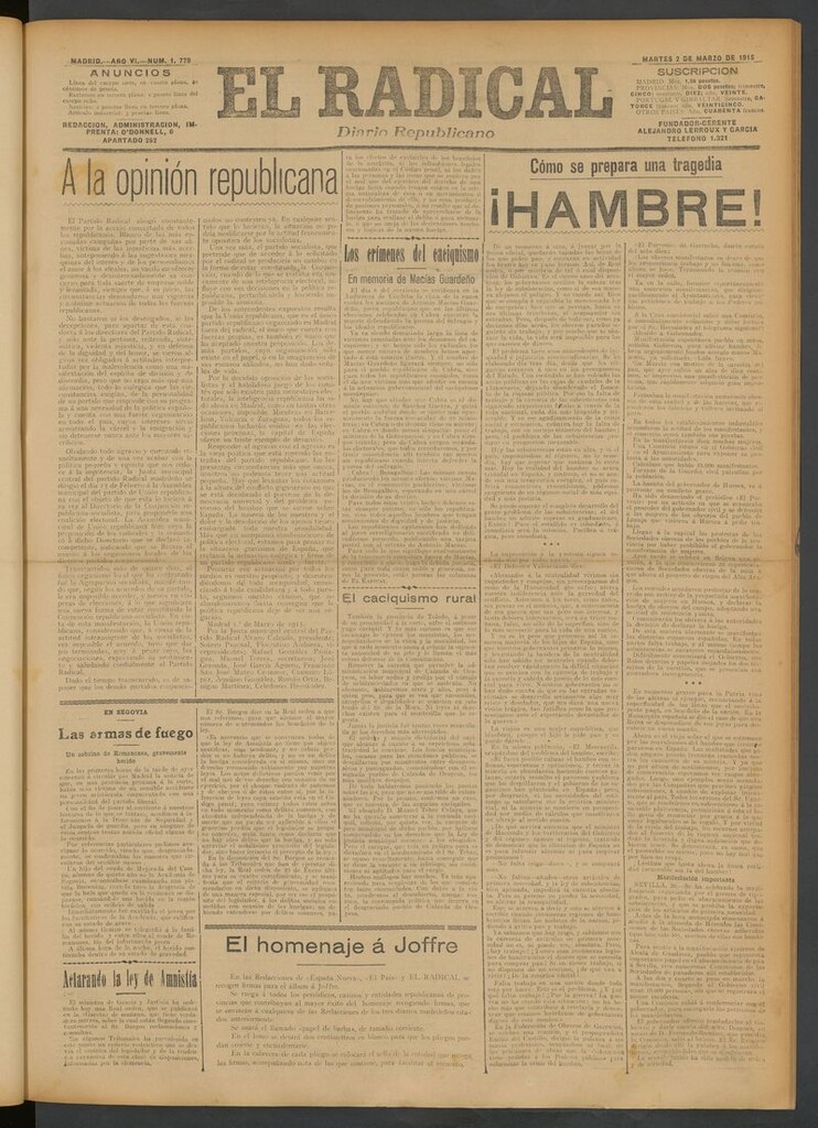Miniatura de El Radical: diario republicano del 2 de marzo de 1915