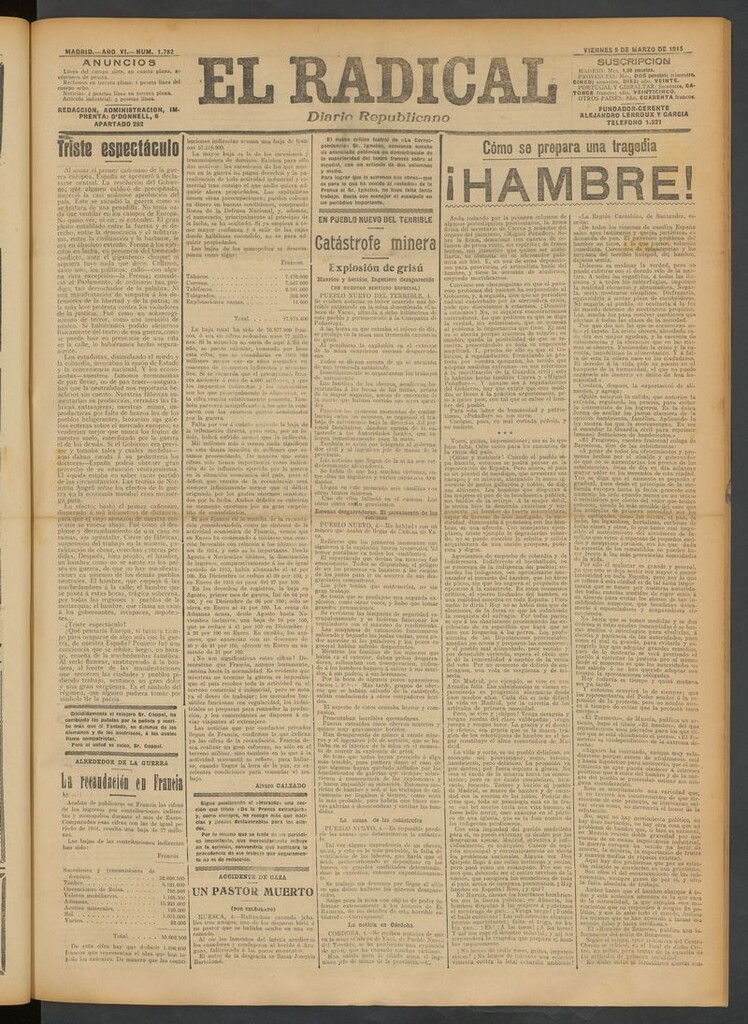 Miniatura de El Radical: diario republicano del 5 de marzo de 1915