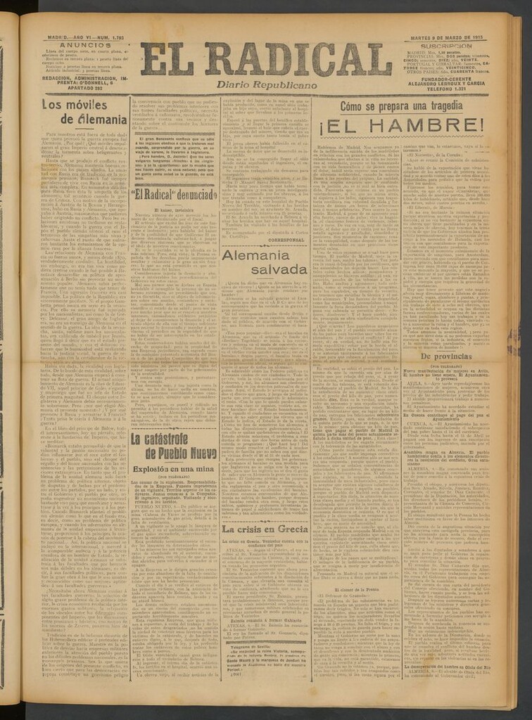 Miniatura de El Radical: diario republicano del 9 de marzo de 1915