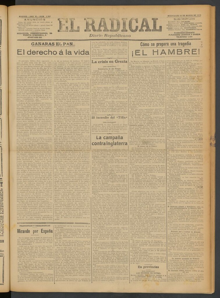 Miniatura de El Radical: diario republicano del 10 de marzo de 1915