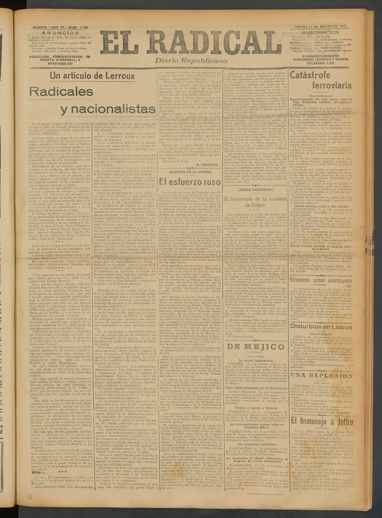 Miniatura de El Radical: diario republicano del 11 de marzo de 1915