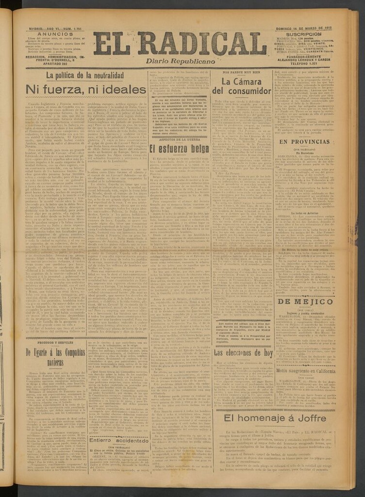 Miniatura de El Radical: diario republicano del 14 de marzo de 1915
