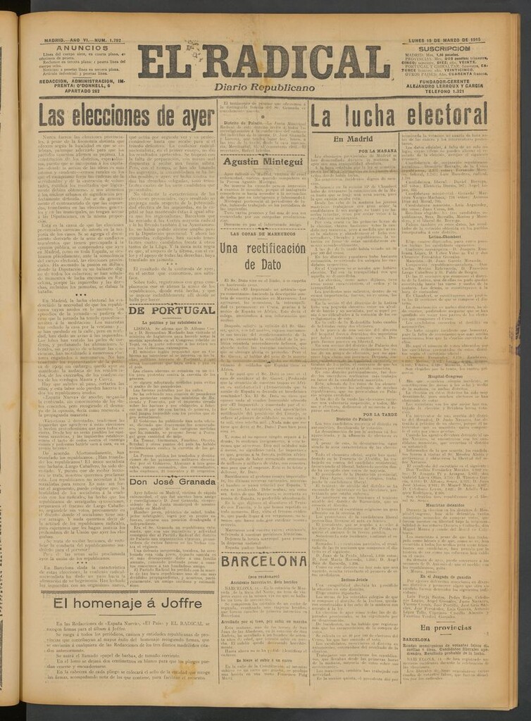 Miniatura de El Radical: diario republicano del 15 de marzo de 1915