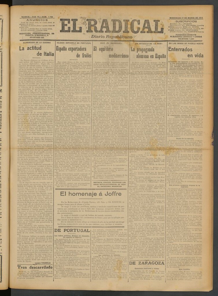 Miniatura de El Radical: diario republicano del 17 de marzo de 1915