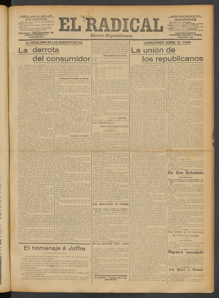 Miniatura de El Radical: diario republicano del 18 de marzo de 1915